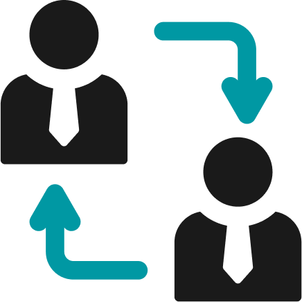 Two business people with pointing arrows meaning that they trade