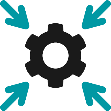 Arrows pointing at a cogwheel indicating built in PIM
