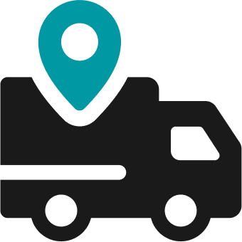 Delivery van with tracking icon indicating shipping