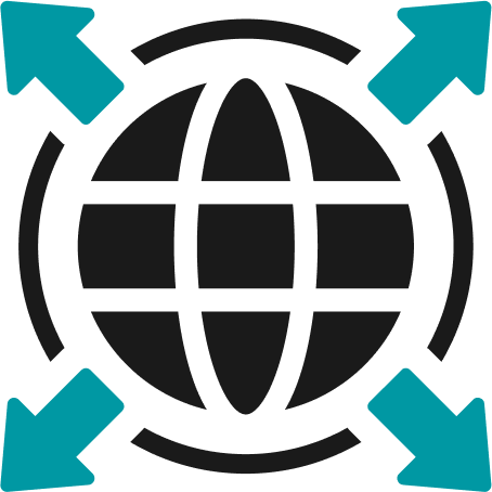 World icon woth arrows pointing to four directions indicating expansion through marketplaces