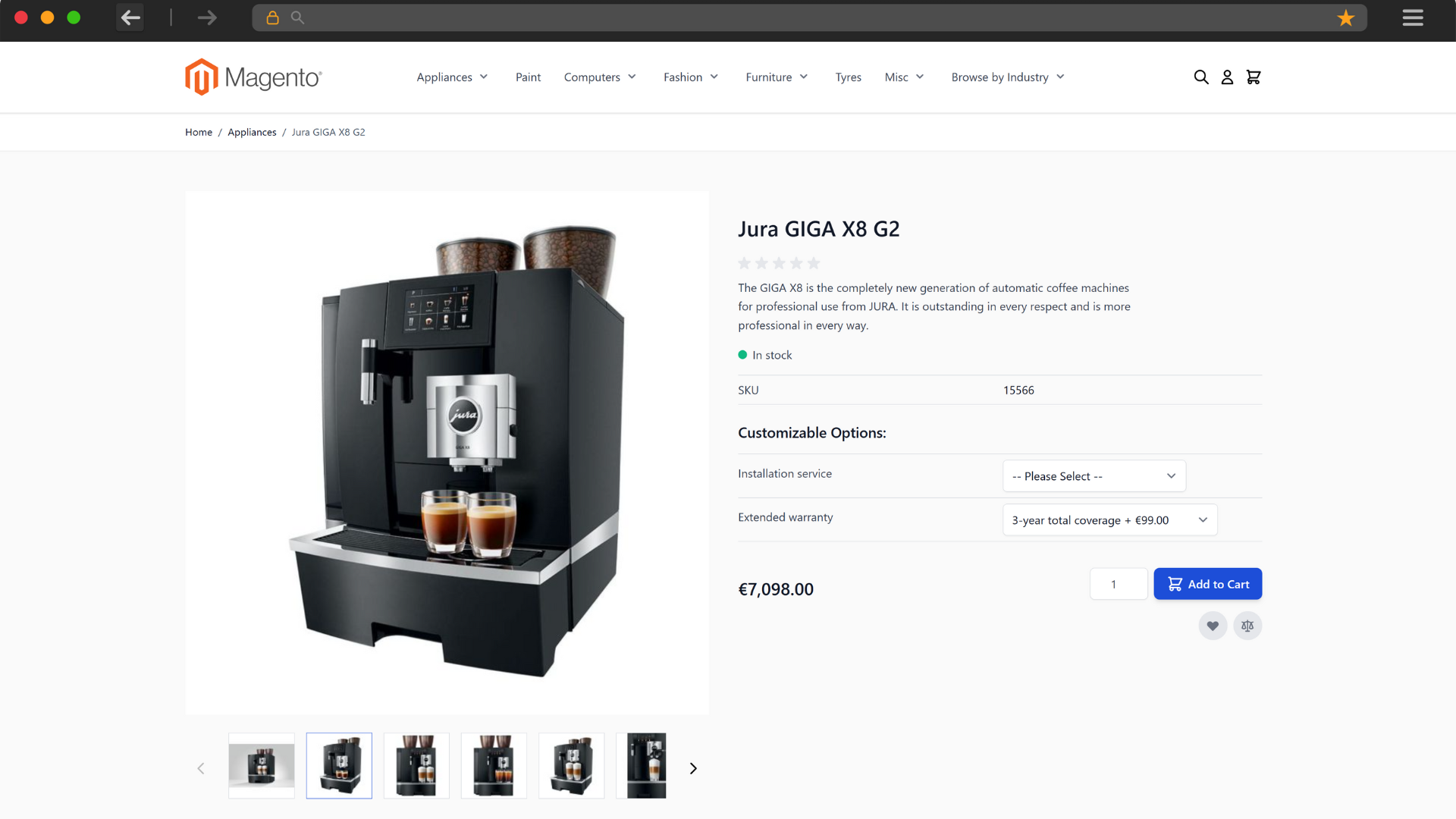Magento product page coffee machine