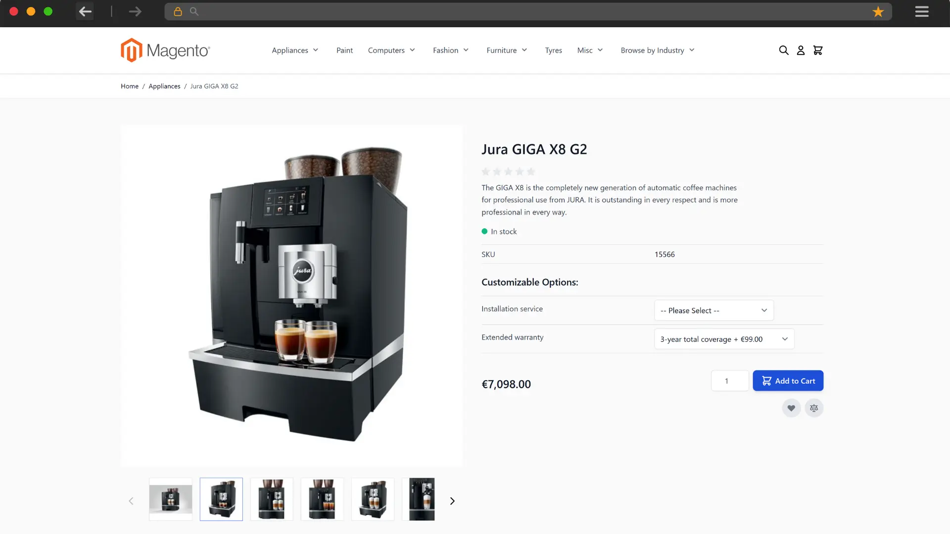 Magento product page coffee machine